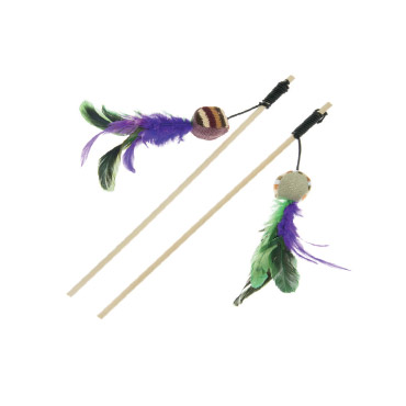 CANE WITH COLOURFUL FABRIC BALLS AND FEATHERS-0